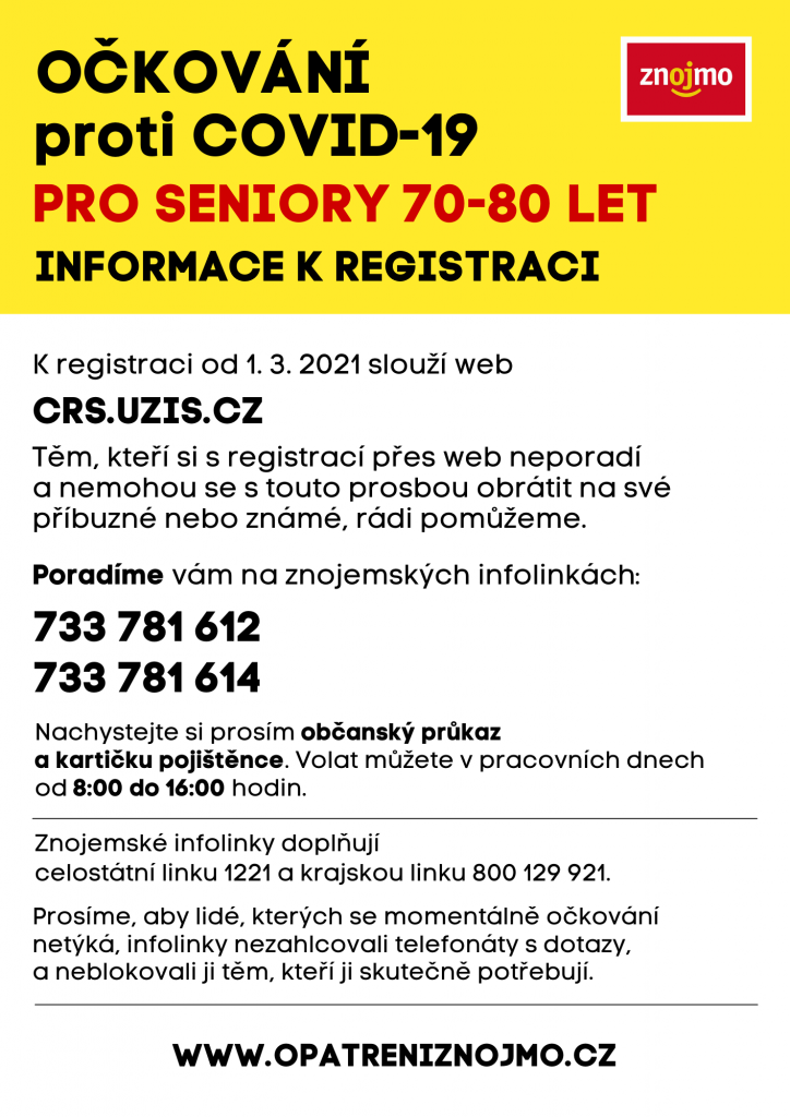 Očkování  proti COVID - 19 pro seniory  70-80 let